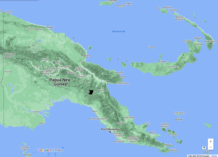 Map of Papua New Guinea with Menya location marked Map of Papua New Guinea with Menya location marked